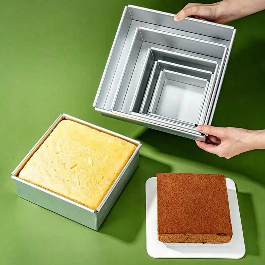 1/2/3 Stücke Aluminium quadratische Kuchenformen, einschließlich 4/5/6/8/10 Zoll abnehmbare Boden Käsekuchenformen, entworfen für das Backen von quadratischen Kuchen im Ofen, geeignet für Biskuitkuchen, Tiramisu und Moussekuchen, langanhaltend Backwerkzeuge - Silber - Übersicht 1