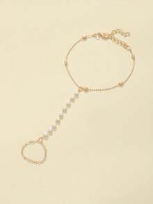 1pc Fashion Minimalist Faux Pearl Finger Chain, Teen Daily Party Accessory - Gold - View 6