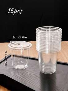 1/5/10/15pcs Thickened PET Coffee Cups With Lids, Leak-Proof Heat-Insulated Plastic Cups, Heat-Resistant Flip Lid Design, Ideal For Coffee Lovers, Suitable For Milk Tea, Coffee, Juice And More - Multicolor - View 6