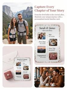 1Pc Custom Love Story Timeline Card, Personalized Couple Photo & Text Card, Floral Design, Paper Material; Ideal For Anniversary, Valentine's Day, Engagement & Wedding Keepsakes, Custom Memory Card - Multicolor - View 2