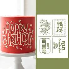 Multiple Happy Birthday Pattern Cake Stencil, PET Material Cake & Cookie Decoration Hollow Template, Cake Surface Printing Tool, Birthday Party Cake, Dessert, Cookie, Fondant Cake Hollow Decoration Template - White - View 6