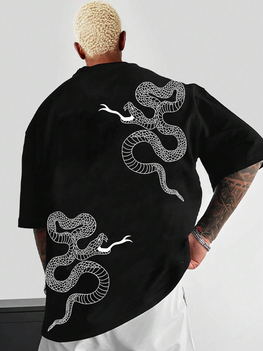 Men's T-Shirt With Snake Print - Black - View 1