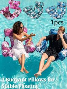 1pc Foldable Inflatable Pool Float Lounger ,Thickened Inflatable Pool Floating Bed, Tropical Leaf Design,Unisex Inflatable Lounger And Pool Float Bar, Suitable For Pools, Lakes, Beaches, And Backyard Parties, Outdoor Water Fun, Summer Water Fun - Multicolor - View 1