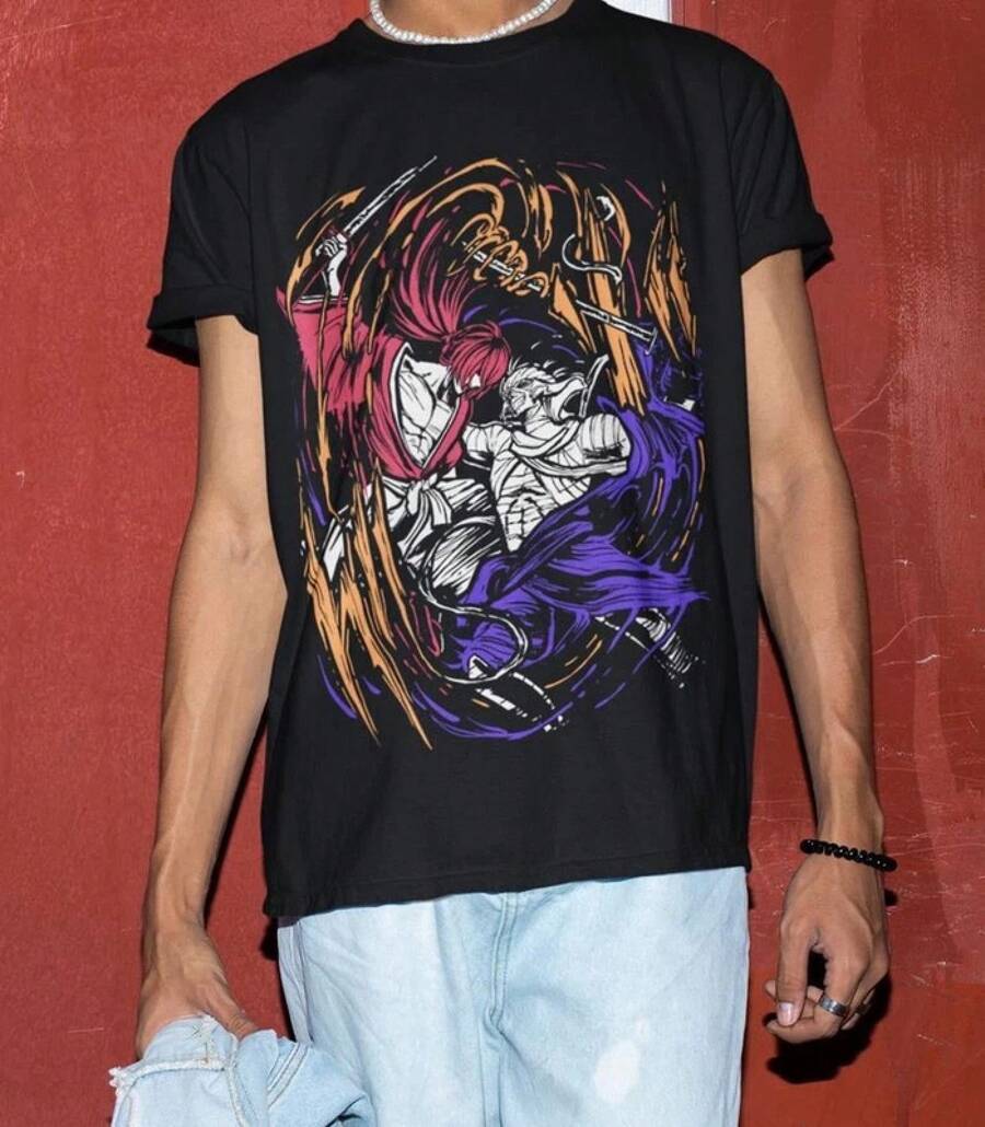 Anime Rurouni Kenshin Black T Shirt Size S - 5XL V1 - Black - View 1