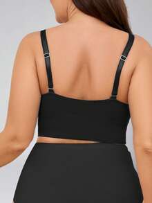 Zimi Collection Plus Size Black Seamless Camisole Sports Bra, Adjustable Spaghetti Strap, Wire-Free, Breathable Fitness Crop Top Fall - Black - View 5