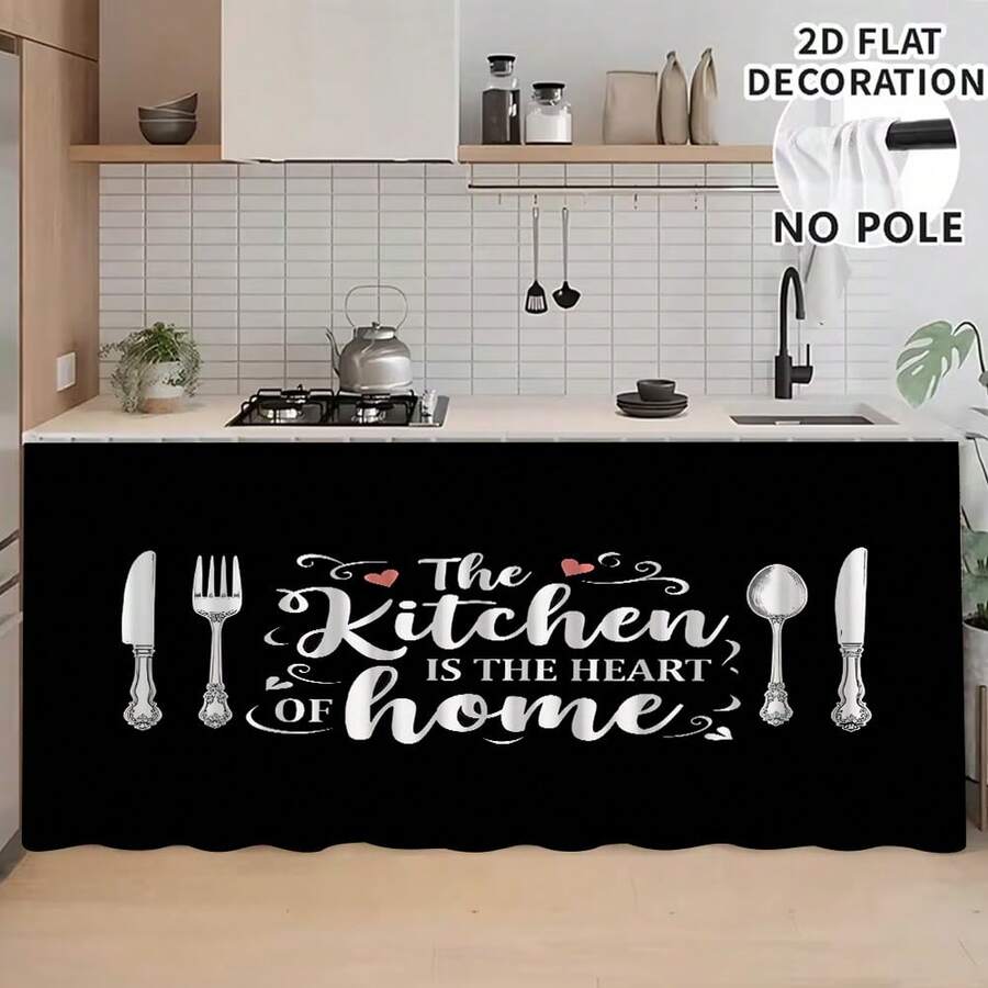 1pc, Home Decor, Kitchen Theme Pattern Printed Table Skirt, Kitchen Small Curtain, Kitchen Cabinet Cover Curtain, With Curtain Holes, Easy To Hang, Rectangular, Machine Woven, Machine Washable, Kitchen Decoration And Accessories, Perfect For Kitchen Cabinets And Home Decor - Multicolor - View 1