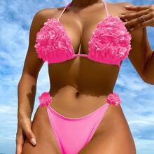 Petal Bikini Swimwear 2026 New Solid Color Tie-String Beach Bikini Two-Piece Swimsuit For Women - Fluorescent Green - View 7