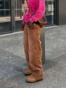 Vintage Washed Brown Denim Jeans, American Casual Loose Straight Leg Baggy Long Pants For Men - Brown - View 3