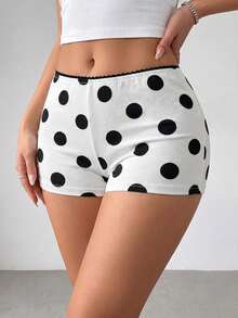 Shorts ajustados para mujer con lunares blancos y estampado de puntos negros, elásticos, casuales, para verano y otoño, ropa de estar en casa y dormir, estilo retro pin-up lindo, hot pants - Blanco - Ver 7