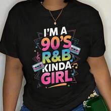 Cotton I'm A 90's Rb Kinda Girl T-Shirt 's Wo's Soft Breathable Tee Classic Fashion Summer Tops - Negro - Ver 1