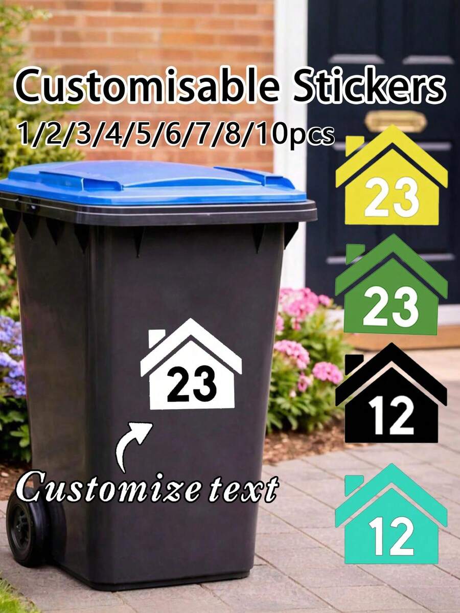 Trash Can Stickers (1/2/3/4/5/6/7/8/10pcs): Customizable Labels, Mailbox Numbers And Street Name Decals. Custom Street House Number And Trash Can Identification Stickers - Waterproof, Durable, Self-Adhesive, Easy To Apply. Multiple Colors Available; Suitable For Trash Cans, Mailboxes, Gates, Recycling Bins And Street Signs - Perfect For Outdoor Residential And Property Identification. - Multicolor - View 1