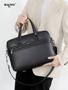 saroxi Tas Laptop Pria, Kapasitas Besar untuk Dokumen dan Perlengkapan Kantor, Gaya Komuter Bisnis, Kulit PU, Tekstur Leci Minimalis Warna Polos, Hadiah untuk Suami, Perlengkapan Penting Musim Gugur - Hitam - View 4