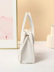 New Fashion Mini Women Handbag, Minimalist Cute College Style Ladies Bag, Casual Tote Shoulder Crossbody Bag, Embossed Solid Color Small Purse , Bow - White - View 4