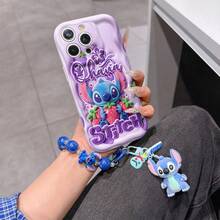 Disney Has Authorized, Phone Case - Chain Set, The Stitch Lilo & Stitch 3D Phone Case Plus A Silicone 3D Stitch Bracelet With Metallic Ring Removable Bracelet, Stitch And Angel Pattern, Compatible With Iphone17/16/15/14/13/12/11/XS/XR/X Plus Pro Max, A Stylish Cartoon Phone Case, The Perfect Gift Choice, Phone Protection, Durable Phone Cover, Great Gift For Friends And Family. - 白色 - 查看 2