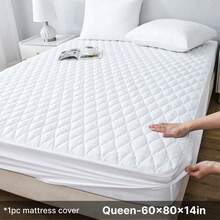 1pc Solid Color Waterproof Mattress Protector (Without Pillowcase), Quilted Fitted Sheet Protector For Queen Or King Bed, Gray/White - White - View 13