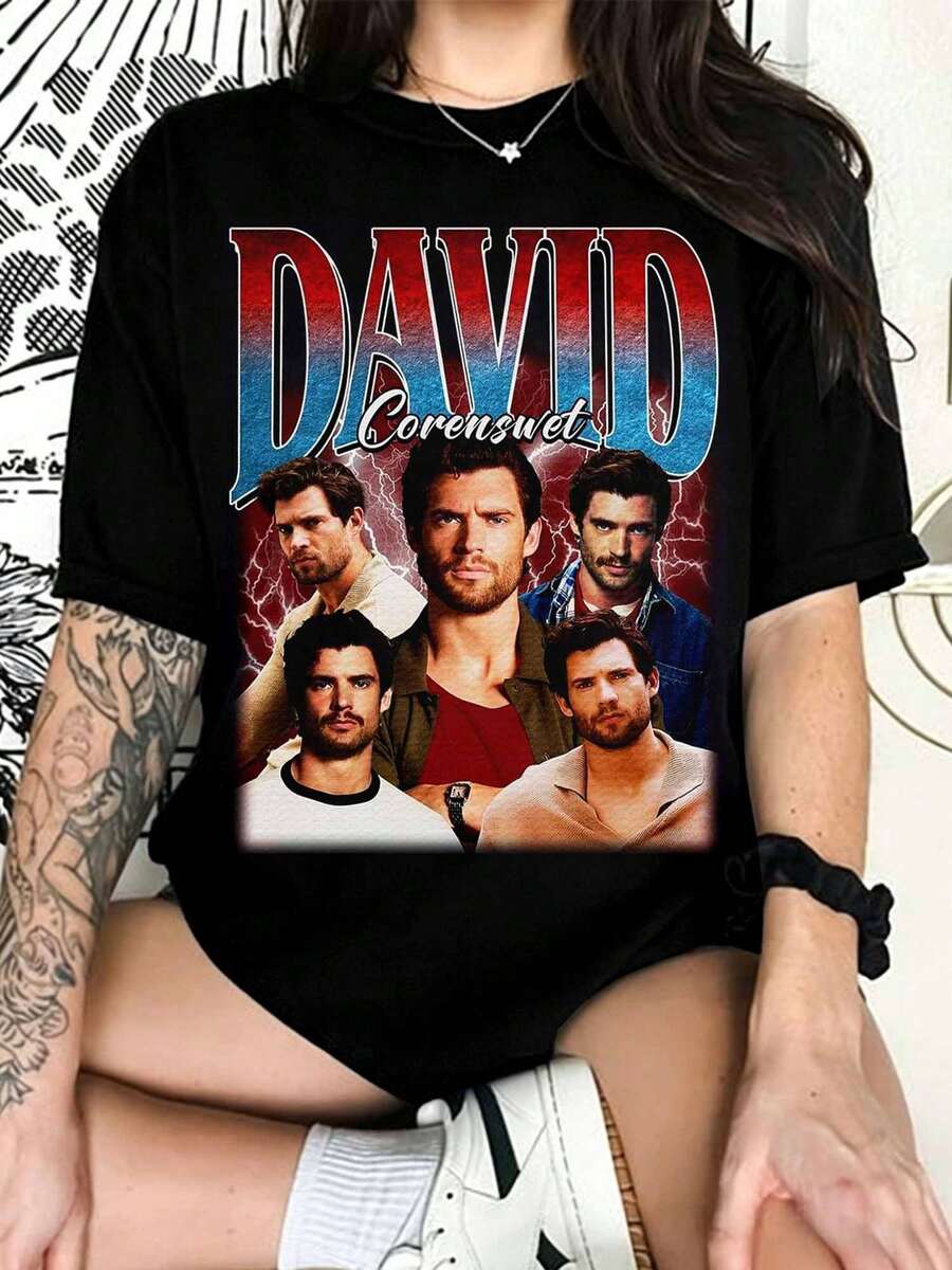 Counterfeit Vintage David Corenswet T-Shirt, Vintage Counterfeit T-Shirt, Superhero Heritage Fan T-Shirt, Retro Actor Graphic T-Shirt, Aesthetic Gift For Movie Fans - Black - View 1