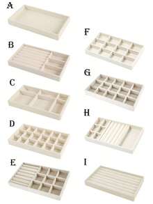 9pcs/1pc Velvet Jewelry Tray Large Capacity Jewelry Storage Box Accessory Tray Multi-Functional Storage Box With Independent Compartments, Stackable Jewelry Display Rack, Suitable For Earrings, Necklaces, Bracelets, Rings, Hair Clips, Hairbands, Etc. Valentine's Day/Back To School Season - Beige - View 2