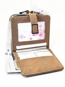 Women's Short Straw Woven Bag Soft PU Snap Wallet Clip Multi-Functional Coin Purse ID Card Holder, Simple Lightweight Compact Exquisite Convenient To Carry Suitable For Holiday Gift - Brown - View 7