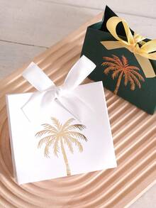 Saudi Arabia White & Gold Palm Tree Gift Box With White Ribbon Decoration, Holiday Gift Box, Saudi National Day Celebration Packaging Box, Party Event Souvenir Sharing Box, Premium Handheld Gift Box, Exquisite National Day Event Gift Packaging - View 5