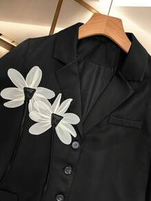 Women's Spring/Autumn Office Daily High-Quality Lined Design-Driven 3D Applique Decor Short Single-Breasted Long Sleeve Blazer - Black - View 7