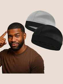 2pcs Men's Premium Wave Caps, Suitable For 360, 540, 720 Wave Hairstyles, Good Compression Caps, Can Be Worn Over Durag - A - View 4