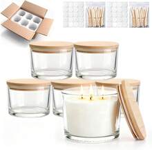 12pcs 7oz Glass Candle Jars With Bamboo Lids Wick Kits Thick Clear Wide Mouth Containers For Candle Making - Clear - View 11