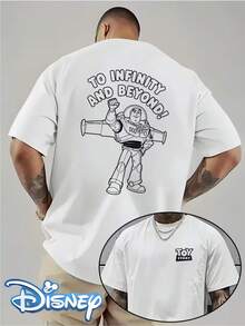 Disney Genuine Authorization, Toy Story Buzz Lightyear Line Sketch Minimalist Pattern Printing, Men's Short-Sleeved T-Shirts, Men's T-Shirts - White - View 1