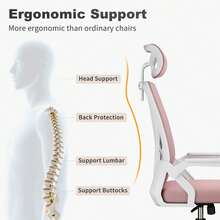 Ergonomic Mesh Office Chair With Flip Armrests And Lumbar Support - 粉紅色-4 - 查看 7