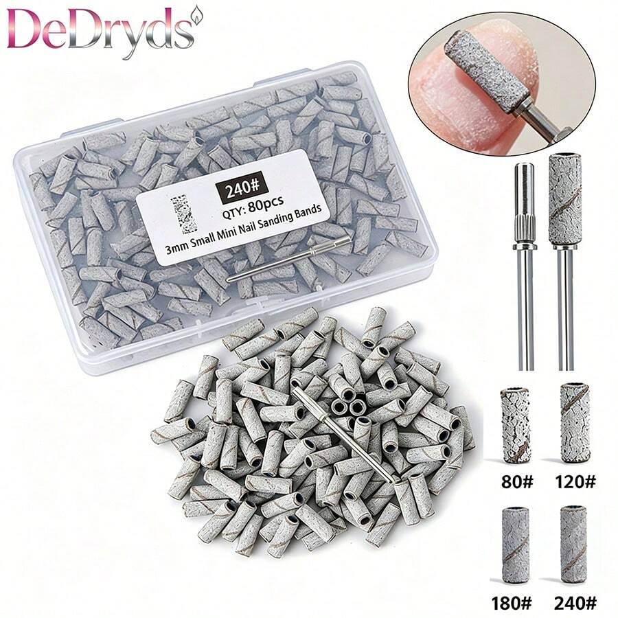 DeDryDS 80pcs White Sanding Bands, Suitable For Nail Drill, Upgraded Mini Nail File, Fits 3mm Drill Bit, 240 Grit, Used For Removing And Shaping Acrylic Nails, Gel Nails, Salon Use - Multicolor - View 1