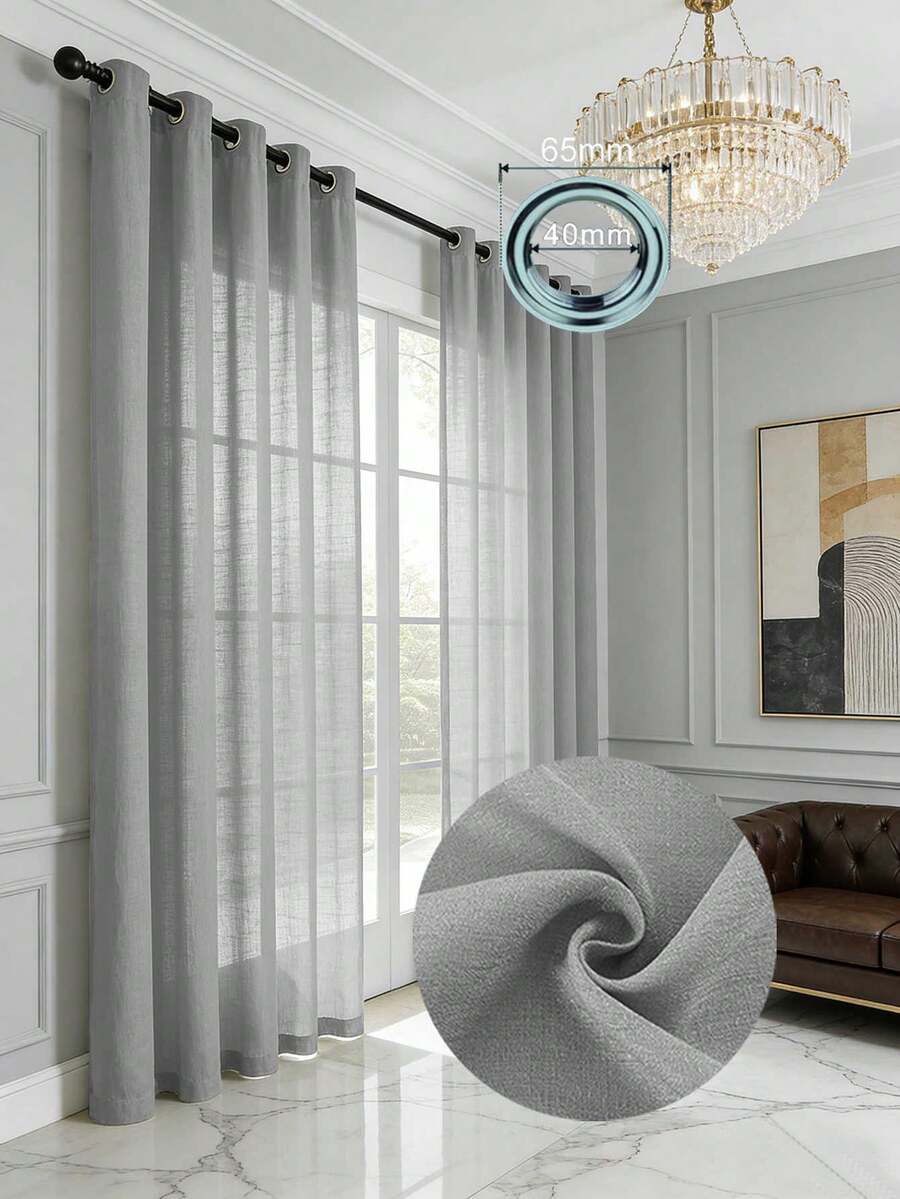 1 buah/2 buah Tirai Tipis Tampilan Linen, Tirai Jendela Semi Transparan Bertekstur Linen Imitasi untuk Ruang Tamu dan Kamar Tidur, Tirai Tipis Linen Imitasi Penyaring Cahaya, Tirai Campuran Linen Bertekstur untuk Dekorasi Rumah - Grey - View 1