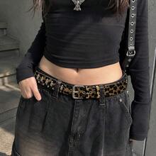 1pc Y2K Leopard Print Bullet Studded Belt, Women's Punk Belt - Leopard Print Style - View 3