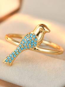 Vintage Bird-Shaped Ring Inlaid With Synthetic Turquoise, Forest Style, Rustic Style, Daily & Vacation Women's Ring - Two-color - View 6