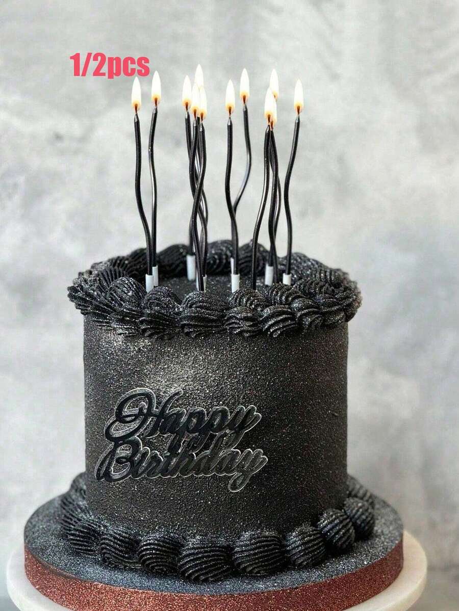 1/2 Box Spiral Cake Candles, Cupcake Candles, Thin Curly Round Cake Candles, Suitable For Birthday, Wedding Party And Cake Decoration, Black, Colorful, Macaron Color - Multicolor - View 1