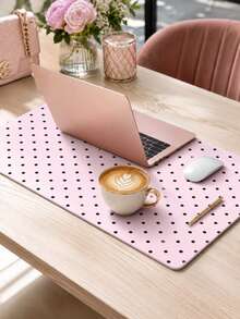 XXL Pink Mouse Pad Polka Dot Aesthetic Desk Mat, Microfiber Fabric Surface Non-Slip Rubber Base, Girls Birthday Gift Office Study Desk Extended Size - View 9