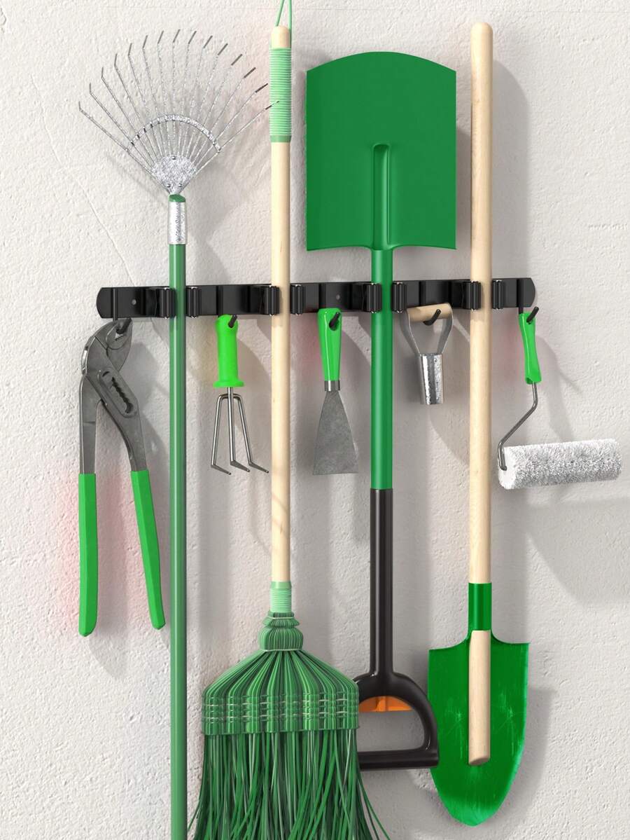 1pc Tool Storage Rack With 4 Clips And 5 Hooks, Wall-Mounted Storage ...