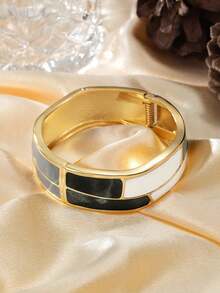 1PC Vintage Opulent FreeForm Zinc Alloy Gold-Plated Enamel Multi-ColorWide Flat Chunky Statement Cuff BraceletNew Year Christmas Dairy Party Clubwear - Bracelet - View 18