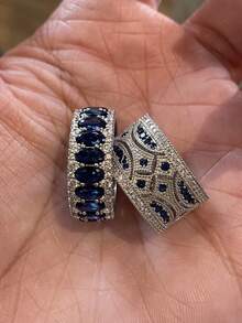 1 pieza Anillo de dedo medio de piedra azul vintage, diseño apilable de alta gama - Plateado - Ver 1