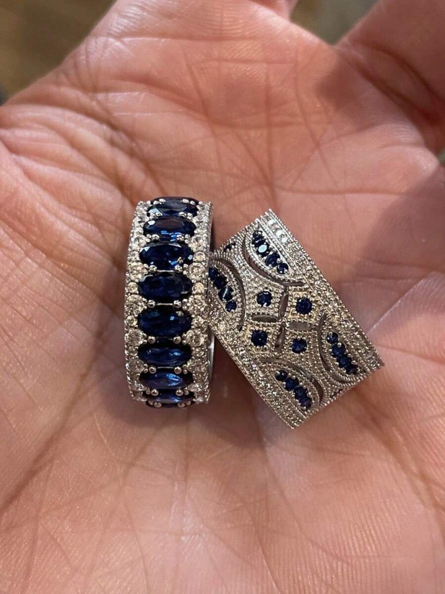 1 pieza Anillo de dedo medio de piedra azul vintage, diseño apilable de alta gama - Plateado - Ver 1