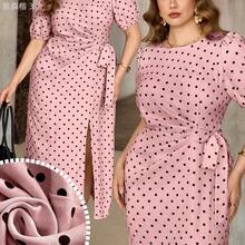 yonghongmaoyi1 Roveilla Vestido casual y elegante de talla grande con lunares franceses, volantes y cintura anudada, bajo con abertura, para fiesta de té de verano en color rosa con lunares - Café integral - Ver 8