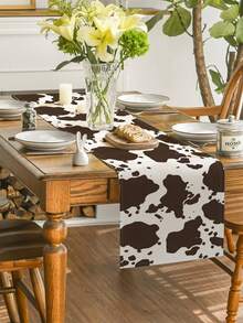 1 Pieza Camino de Mesa con Estampado de Vaca Estilo Western Granja Lavable Adecuado para Fiestas al Aire Libre y en Interiores Cocina Hogar Mesa de Comedor Centro de Mesa Puede Usarse para Sala de Estar Mesa de Comedor Rectangular Decoración de Restaurante - Camel - Ver 4