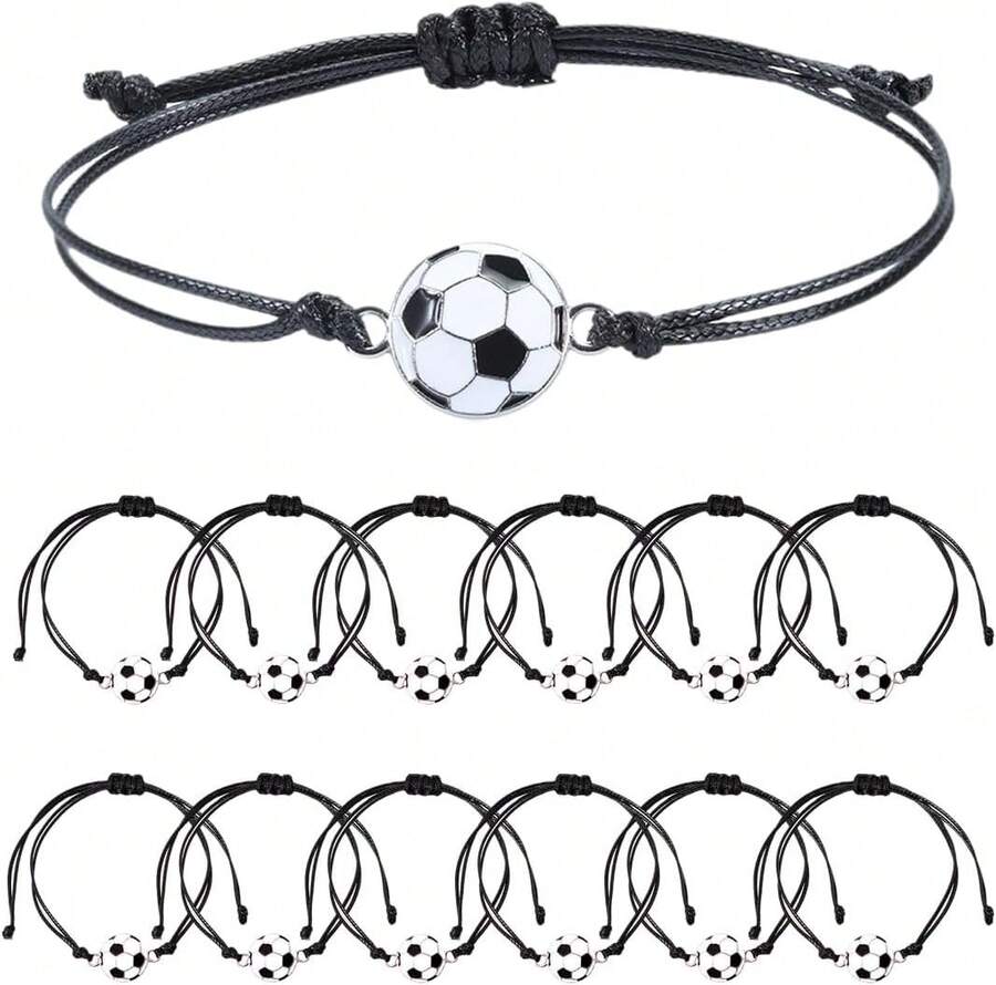 12 Stück Fußball-Armbänder für Kinder, geflochtene Fußball-Sportarmbänder, Sport-Geschenke, verstellbare geflochtene Freundschaftsarmbänder, für Geburtstags-Sport, Jungen- und Männerpartys - Übersicht 1