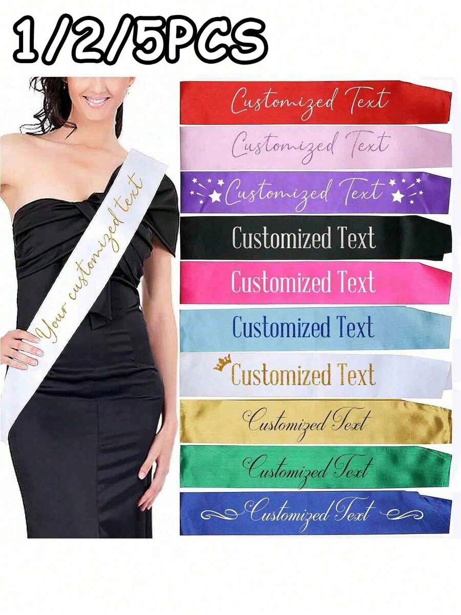 1/2/5pcs Customized Text Satin Ribbon, Personalized Slogan Sash, Customized Text Party Sash, Personalized Sash With Logo And Text, Bride-To-Be Sash, Bachelorette Party Sash, Beauty Pageant Birthday Customized Sash, Customized Sash, DIY Sash, Customized Bride Sash, Bachelorette Party Favor, Personalized Sash, Customized Sash, Party Favor, Personalized Gift, Wedding Party, Bridesmaid Invitation Gift