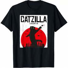 Unisex Adult T-ShirtCatzilla Cat Kitten Feline Kitty Outfit Japan Movie T-Shirt - Black - View 1