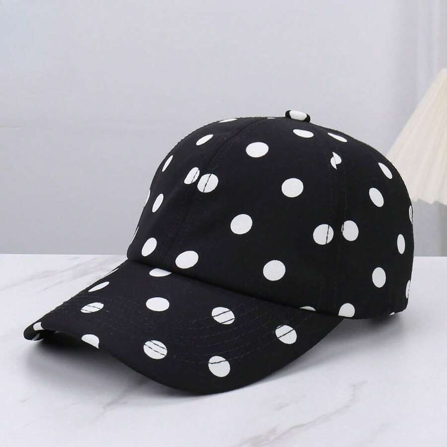 2026 Spring/Summer New Polka Dot Baseball Cap For Women, Large Head Circumference, Face Slimming, Versatile Fashionable Duckbill Cap - Black - View 1