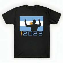 Argentina 2022 World Soccer Cup Unisex T-Shirt Made Of 220g High-Density Pure Cotton. Active Women's Cotton T-Shirt - 3000% Cotton T-Shirt That Adapts To Your Day - 黑色 - 查看 1