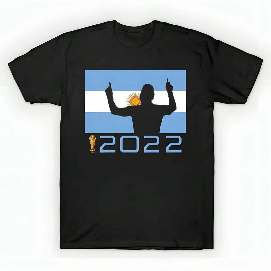 Argentina 2022 World Soccer Cup Unisex T-Shirt Made Of 220g High-Density Pure Cotton. Active Women's Cotton T-Shirt - 3000% Cotton T-Shirt That Adapts To Your Day - 黑色 - 查看 1