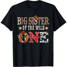 Big Sister Of The Wild One Cowboy Western Rodeo Party T-Shirt - Black - View 1