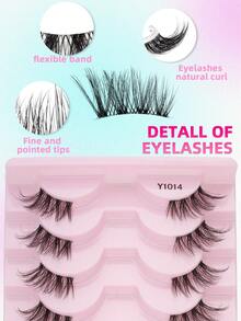 10 Pairs Half Eyelashes Transparent Band 3/4 Corner Eye Tail Extension False Eyelashes Reusable Suitable For Women's Daily Eyelash Extension - 黑色 - 查看 4