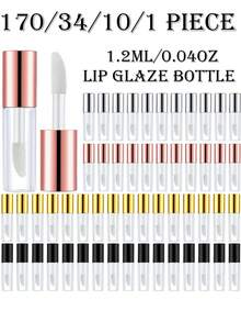 170/34/10/1 入 1.2ml 空唇彩管 - 可重複填充迷你樣品管，適用於 DIY 唇彩、護唇膏、護膚品和精油，防漏便攜容器附刷子 (透明/金色/銀色/黑色/玫瑰金) - 彩色 - 查看 2