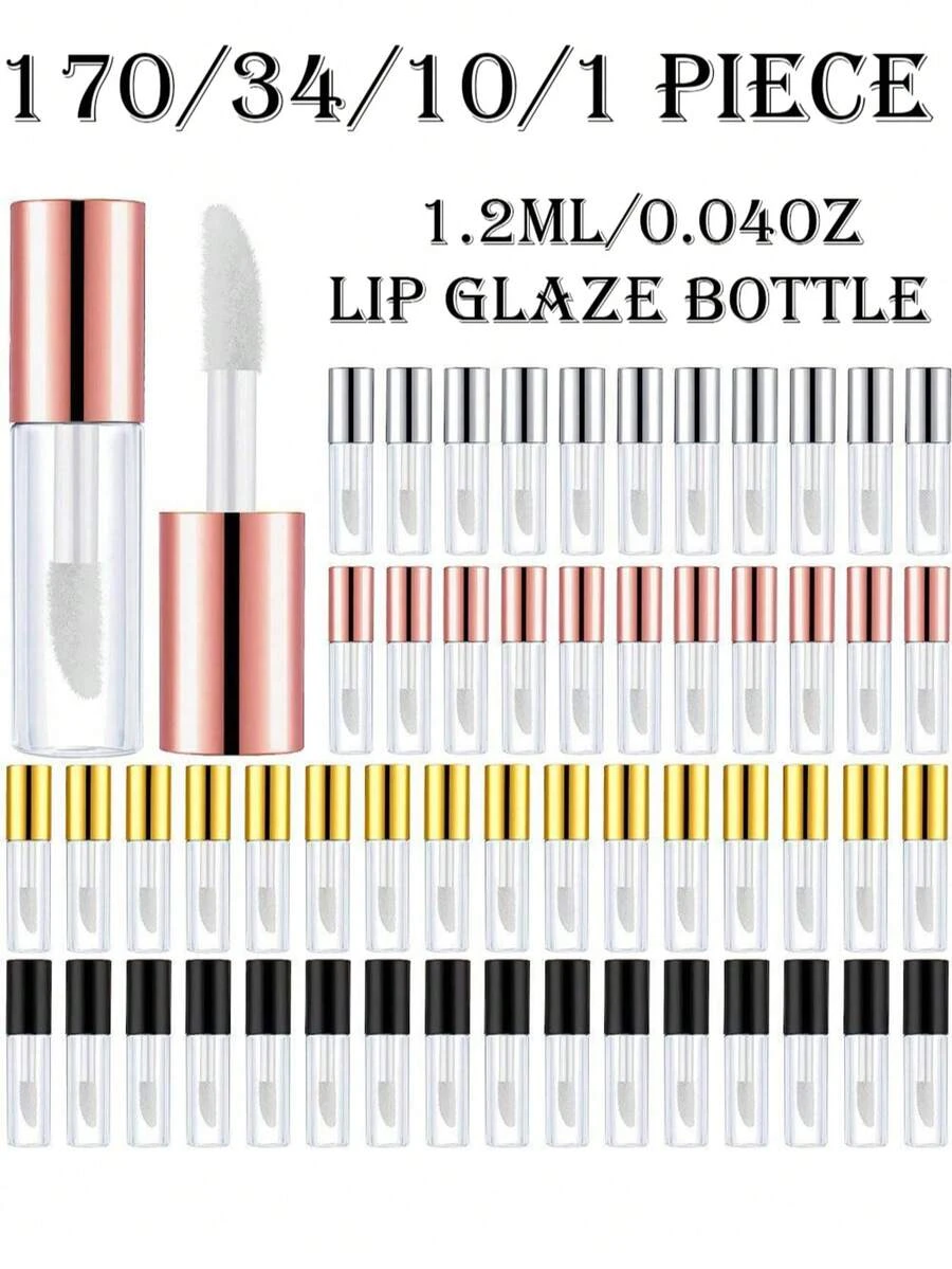 170/34/10/1 入 1.2ml 空唇彩管 - 可重複填充迷你樣品管，適用於 DIY 唇彩、護唇膏、護膚品和精油，防漏便攜容器附刷子 (透明/金色/銀色/黑色/玫瑰金)